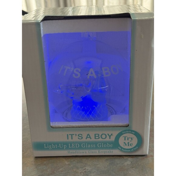 Light-up LED Glass Globe “It’s A Boy” Stork Special Delivery - Picture 4 of 4